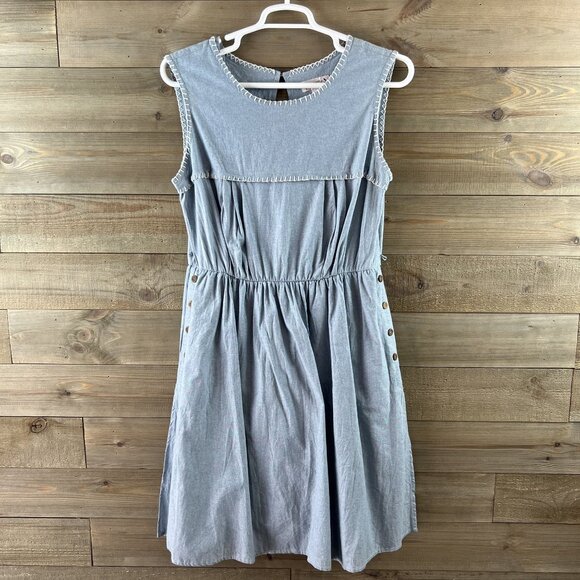 Nanette Lepore Womens Dress Chambray Button Detail Cotton Blue Size 14 - Picture 1 of 9
